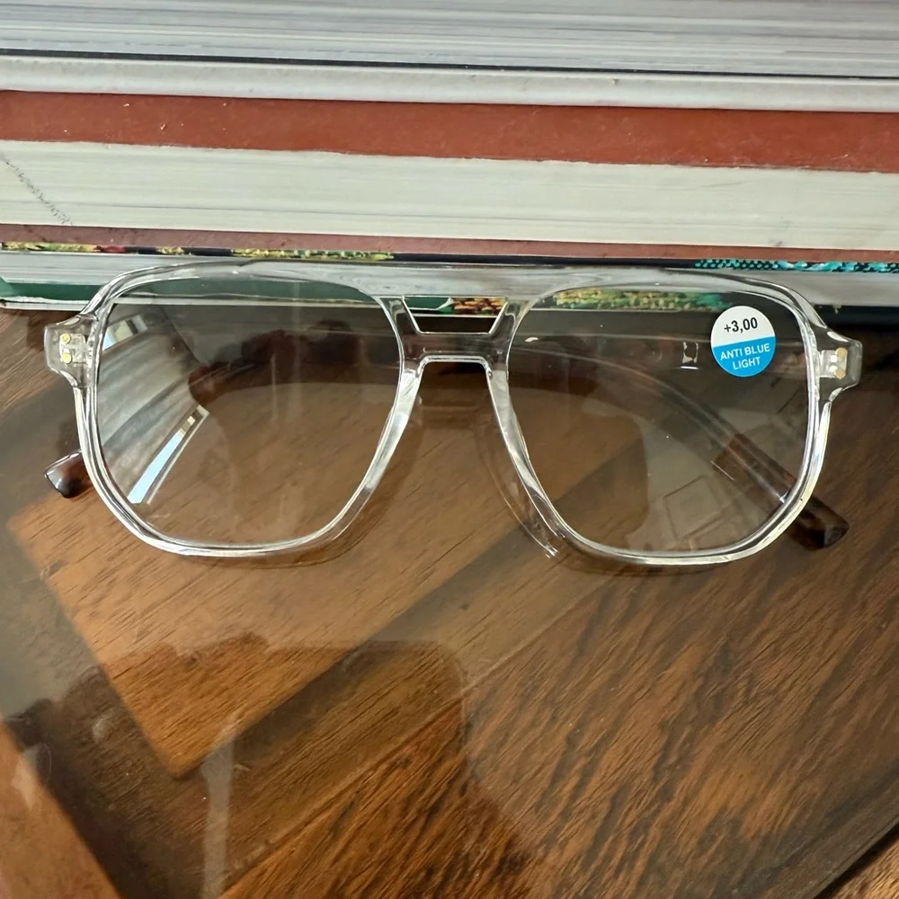 Clear Aviator-Style Blue Light Glasses 3.00 readers